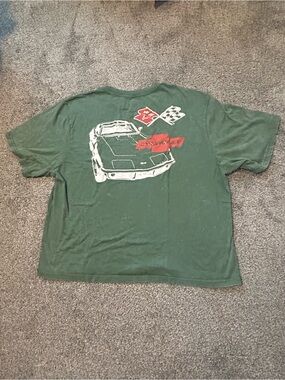Chevrolet Corvette C3 Graphic T Shirt XL Green Faded Boxy Car Tee Bow tie